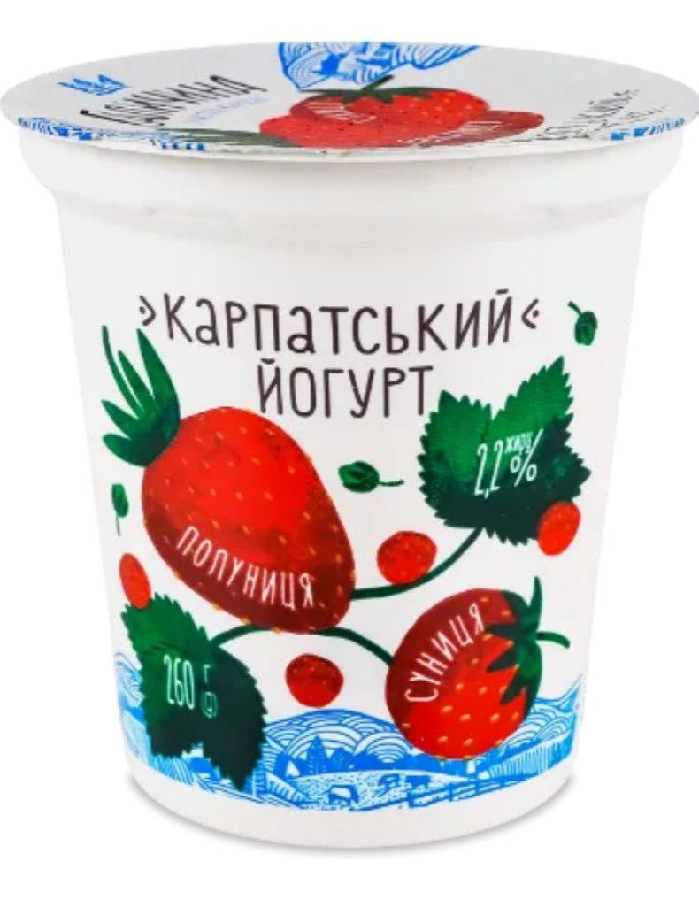 Йогурт Карпатський десертний Полуниця-Суниця Галичина 2,2% стакан 260г